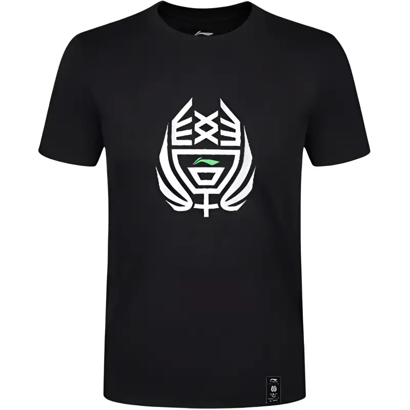Li Ning T Shirts Men's Black Crew Neck Moderate Straight Fit