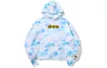 Drew House FW22 Secret Deconstructed Hoodie Letter Logo Print Tie Dye Fleece Lined Pullover Sweatshirt Unisex Blue