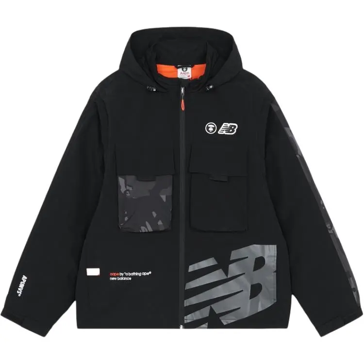 New Balance X Aape Jackets Men's Black Hooded (Non-detachable) Moderate Straight Fit