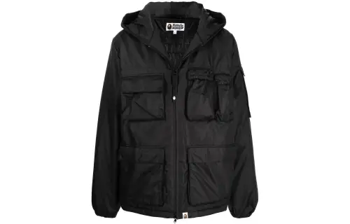 A BATHING APE Jackets Men's Black Hooded Moderate Workwear