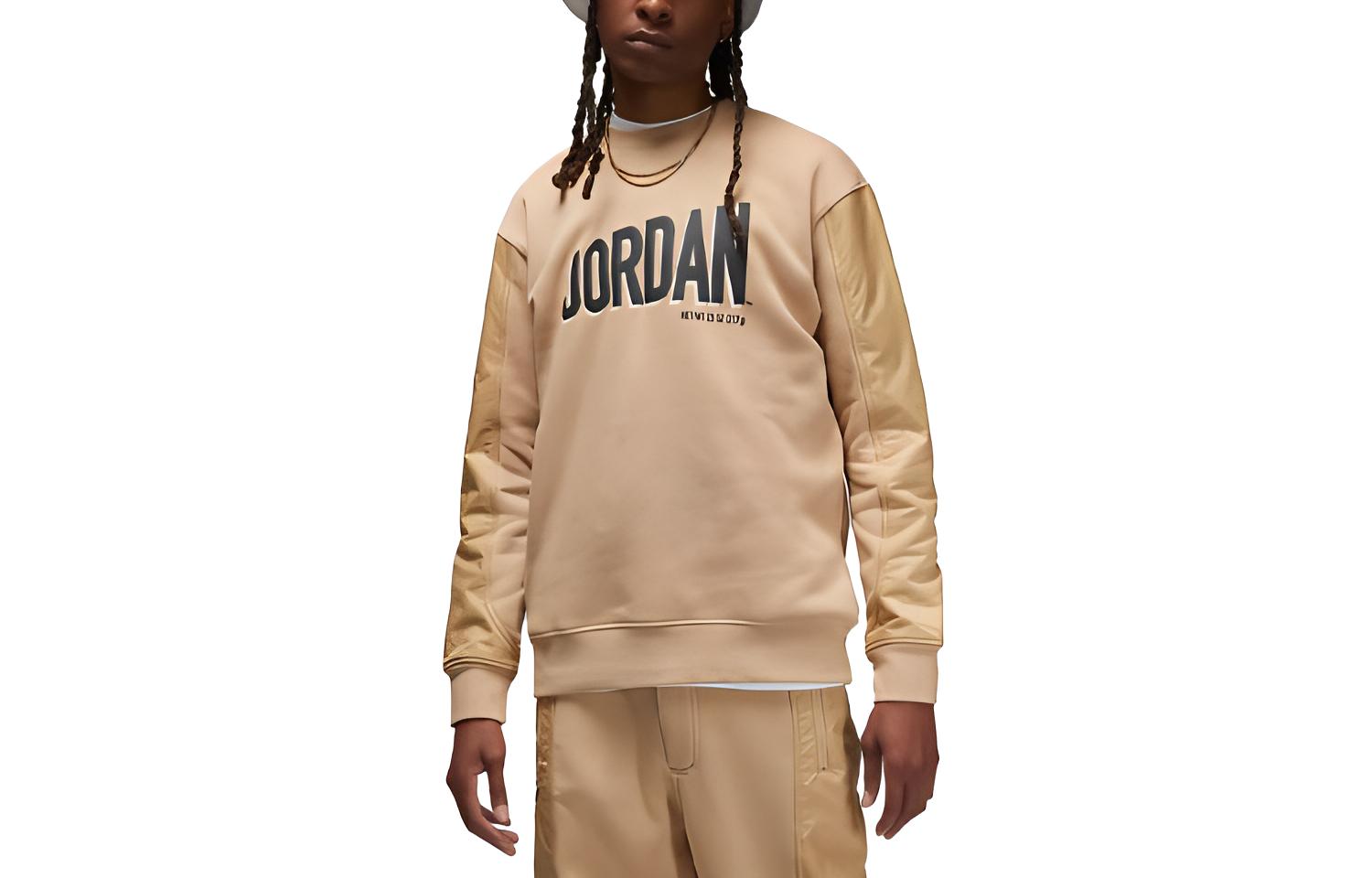 Jordan Flight Sweatshirts Men's Khaki Crew Neck Moderate Regular