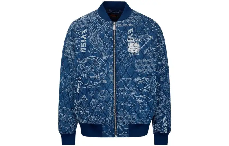 EVISU Jackets Men's Blue Baseball Collar Moderate Other