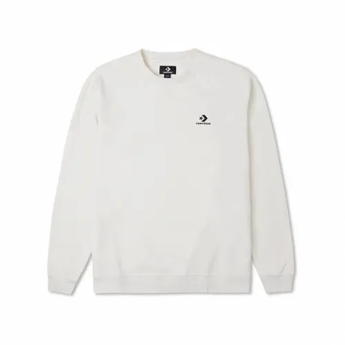 Converse Sports Lifestyle Collection, Solid Color Fleece Lined Thermal Crew Neck Pullover Sweatshirt Men's White