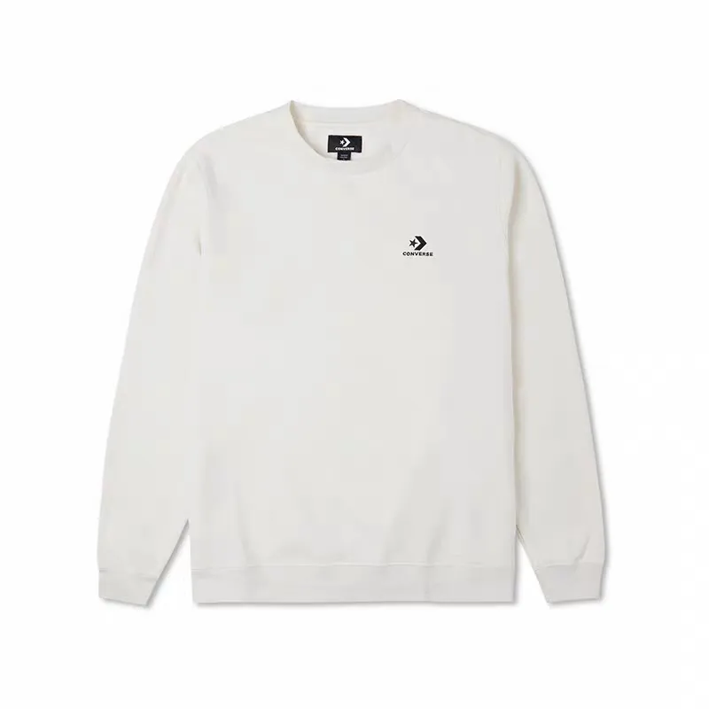 Converse Sports Lifestyle Collection, Solid Color Fleece Lined Thermal Crew Neck Pullover Sweatshirt Men's White