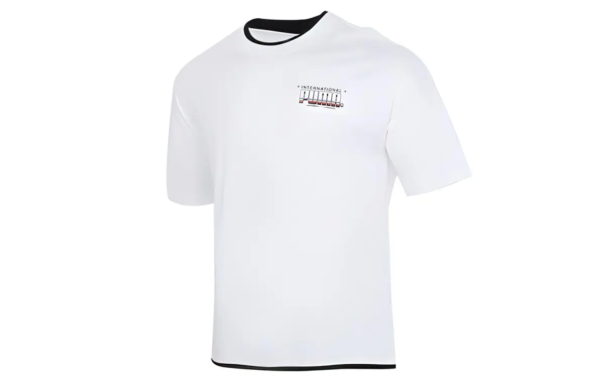 PUMA T-Shirts Men's White Crew Neck Moderate Straight Fit