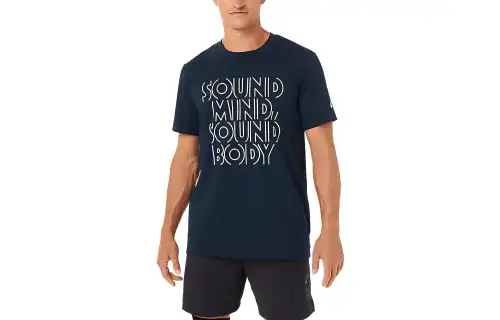 ASICS T Shirts Men's Blue Crew Neck Moderate Straight Fit