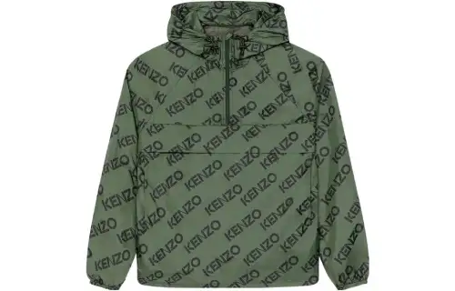 KENZO Logo Printed Half Zipped Hooded Jacket