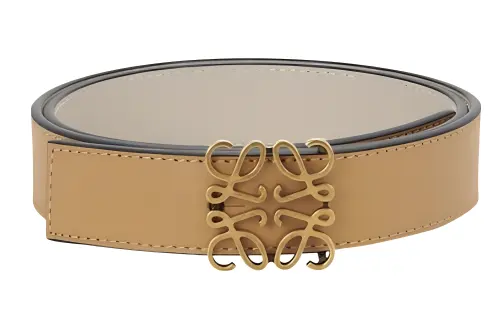 LOEWE Brand Logo Smooth Buckle Leather Belts Women's Brown Width 4CM