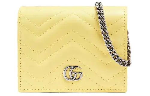 GUCCI Quilted Leather Chain Card Holder, Crossbody Bag, Shoulder Bag Mini Women's Yellow/Candy/Unicorn Color