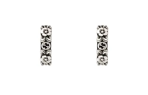 GUCCI Sterling Silver Interlocking G Hoop Earrings