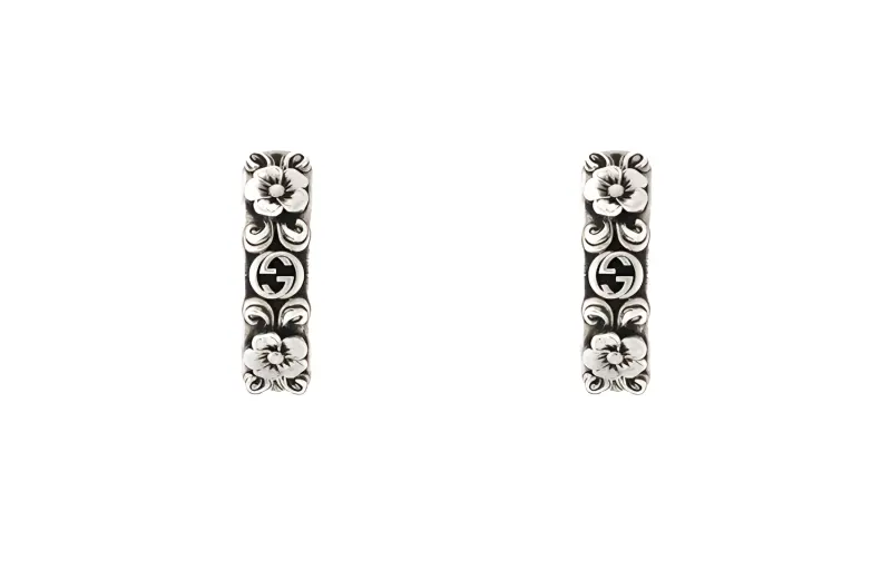 GUCCI Sterling Silver Interlocking G Hoop Earrings