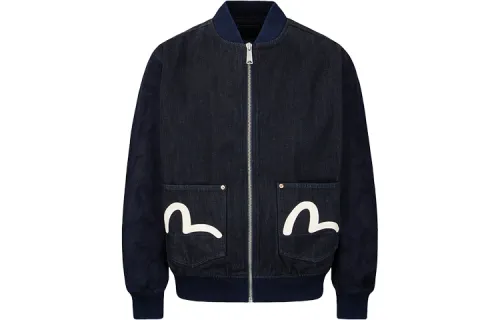 EVISU Jackets Men's Denim Blue Baseball Collar Moderate Other