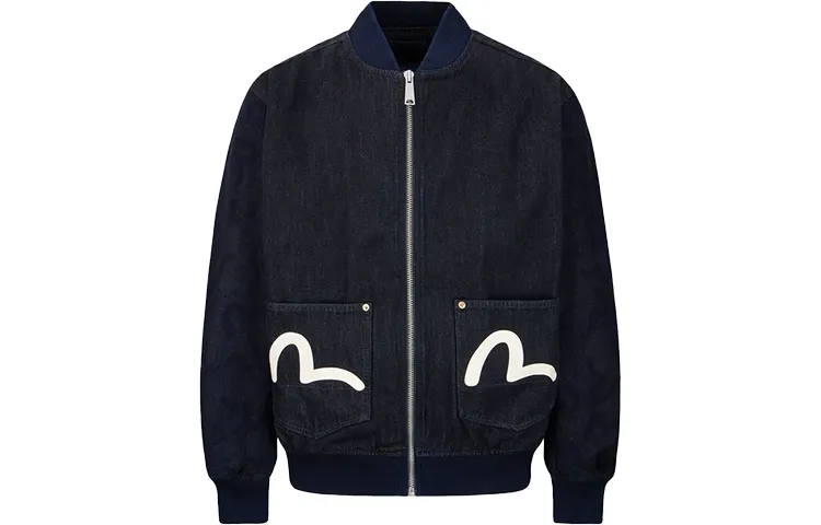 EVISU Jackets Men's Denim Blue Baseball Collar Moderate Other