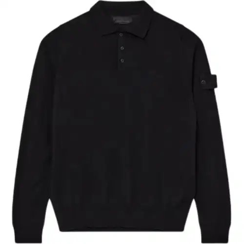 STONE ISLAND Compass-Badge Long-Sleeved Knitted Polo Top