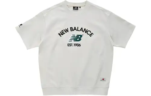 New Balance T Shirts Men's Ecru Crew Neck Moderate Straight Fit