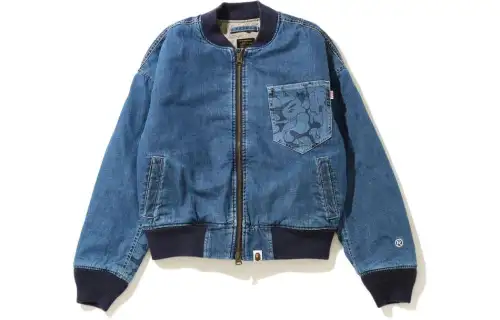 A BATHING APE Jackets Men's Blue Baseball Collar Moderate Straight Fit