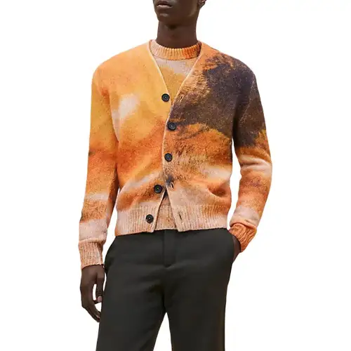 HERMES Knitwear Men's Orange V Neck Moderate Cardigan