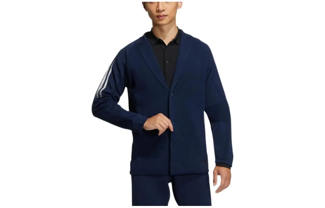Adidas Jackets Men's Navy Blue Lapel Moderate Straight Fit