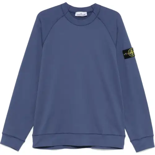STONE ISLAND Badge, blue long-sleeve with a round collar, oversize, men's style