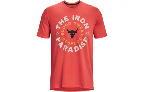 Under Armour T Shirts Men's Orange Crew Neck Moderate Straight Fit