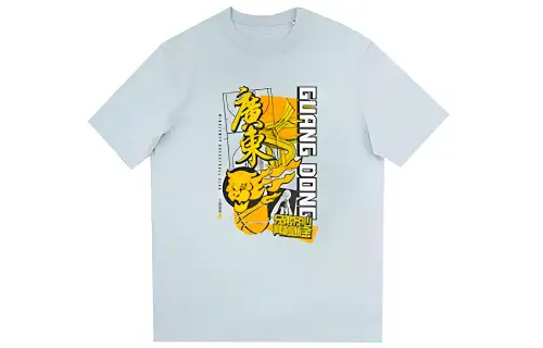 Li Ning Sports Basketball Collection T Shirts Unisex Gray Blue Crew Neck Moderate Straight Fit