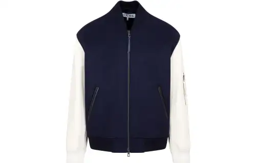LOEWE Leather Sleeve Bomber Jacket