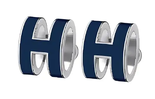 HERMES POP H Stud Earrings Women's Deep Sea Blue, With Silver Inlay