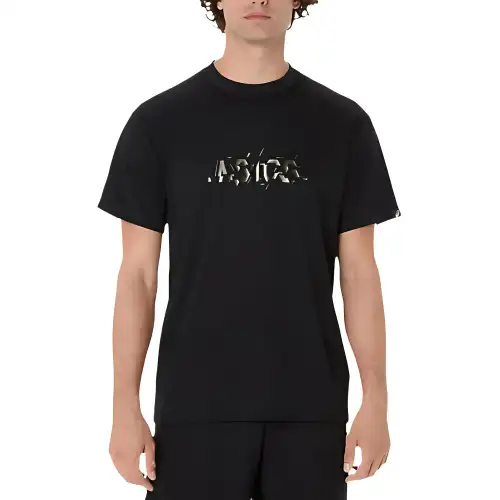 ASICS T Shirts Men's Black Crew Neck Moderate
