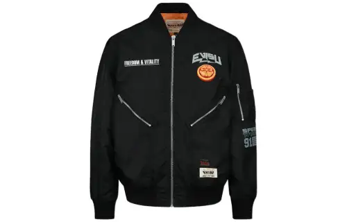 EVISU Jackets Men's Black Stand Collar Moderate Hard Shell