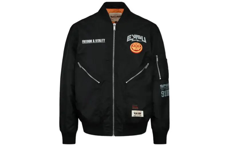 EVISU Jackets Men's Black Stand Collar Moderate Hard Shell