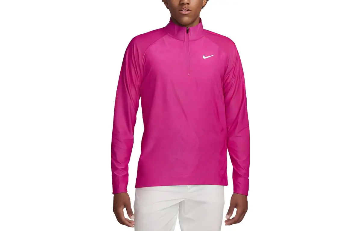 Nike Dri-Fit T-Shirts Men's Rose Red Stand Collar Moderate Straight Fit
