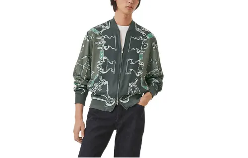 HERMES Jackets Men's Green Baseball Collar Moderate Other