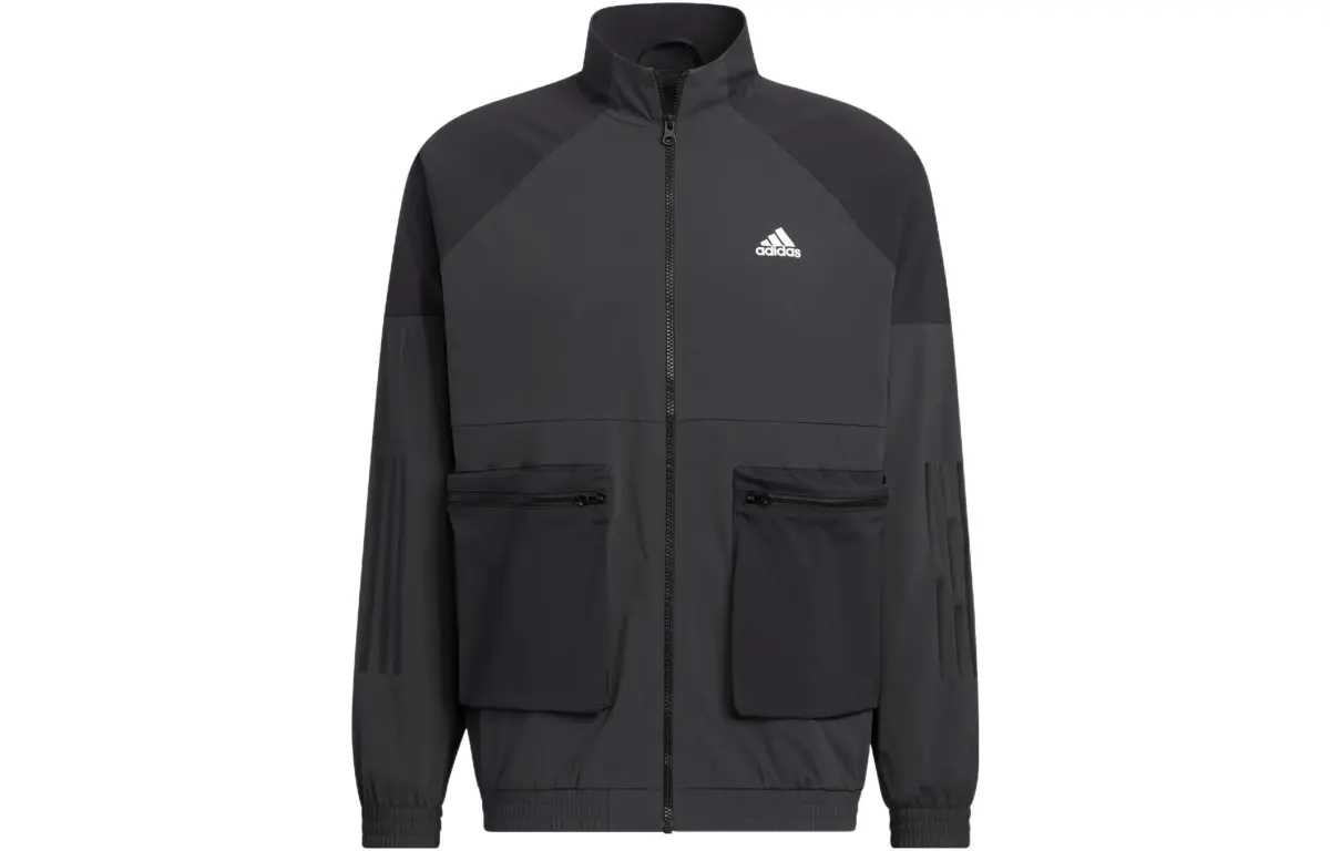 Adidas Jackets Men's Black Stand Collar Moderate Straight Fit