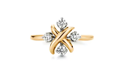 TIFFANY & CO. Tiffany, design stone inlay, platinum diamond golden ring, 750 sample gold
