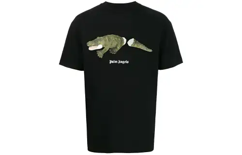 PALM ANGELS T Shirts Men's Black Crew Neck Moderate Straight Fit