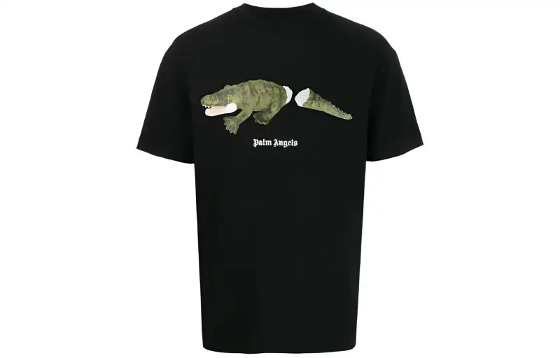PALM ANGELS T Shirts Men's Black Crew Neck Moderate Straight Fit
