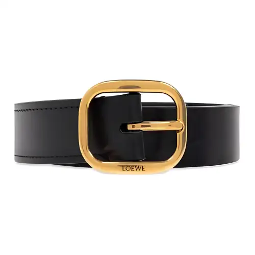 LOEWE Metal Calfskin Leather Belts Women's Black Width 3.5cm