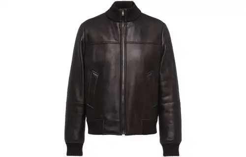 PRADA Jackets Men's Brown Stand Collar Moderate Other