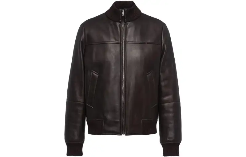 PRADA Jackets Men's Brown Stand Collar Moderate Other