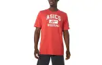 ASICS T Shirts Men's Red Crew Neck Moderate Straight Fit