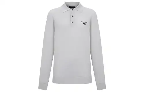 PRADA Polo Shirts Men's Gray Polo Collar Moderate Straight Fit