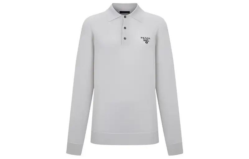 PRADA Polo Shirts Men's Gray Polo Collar Moderate Straight Fit
