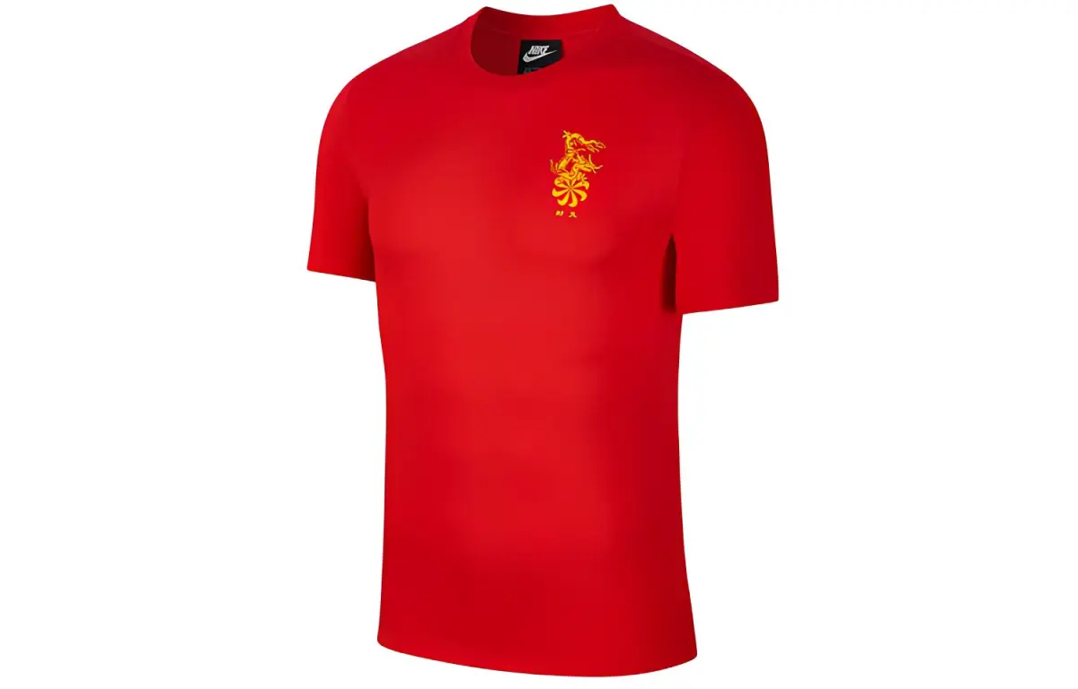 Nike T-Shirts Men's Red Crew Neck Moderate Straight Fit