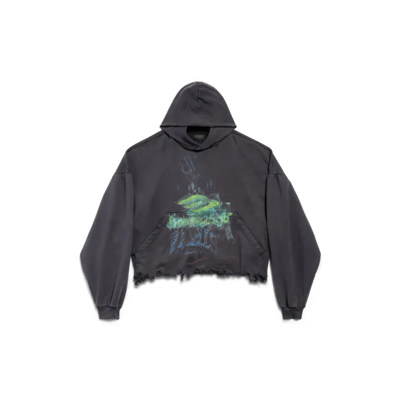 Balenciaga Diy Imprint Destroyed Cropped Hoodie