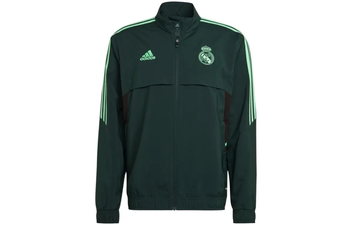 Adidas Jackets Men's Green Stand Collar Moderate Straight Fit