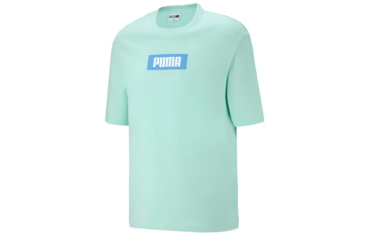 PUMA T-Shirts Unisex Mint Green Crew Neck Moderate Straight Fit