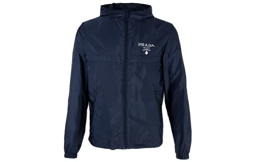PRADA Jackets Men's Dark Blue Hooded Moderate Other