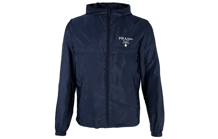 PRADA Jackets Men's Dark Blue Hooded Moderate Other