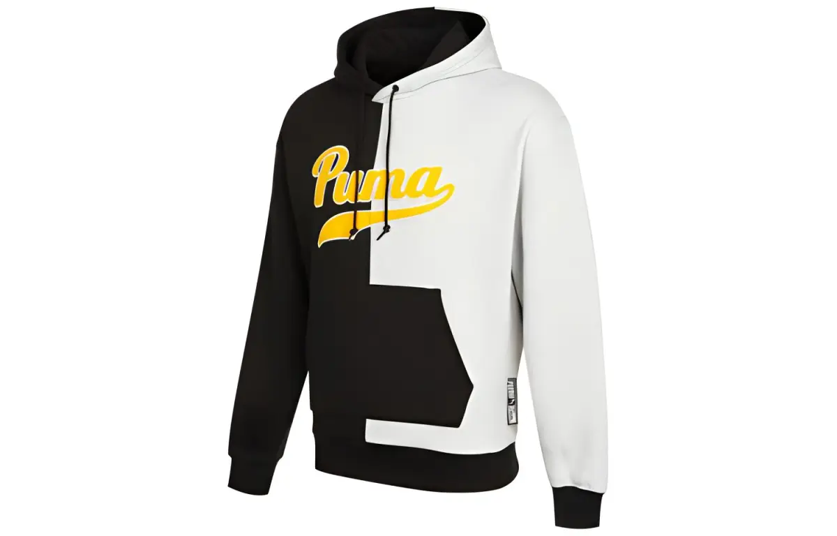 PUMA Logo Embroidery Multicolor Large Letter Thickened And Fleece Lined Thermal American Vintage Sports Pullover Winter