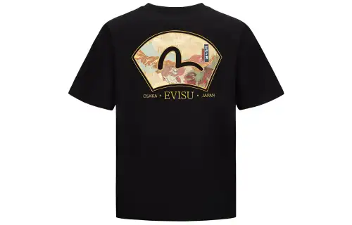 EVISU T Shirts Men's Black Crew Neck Moderate Straight Fit